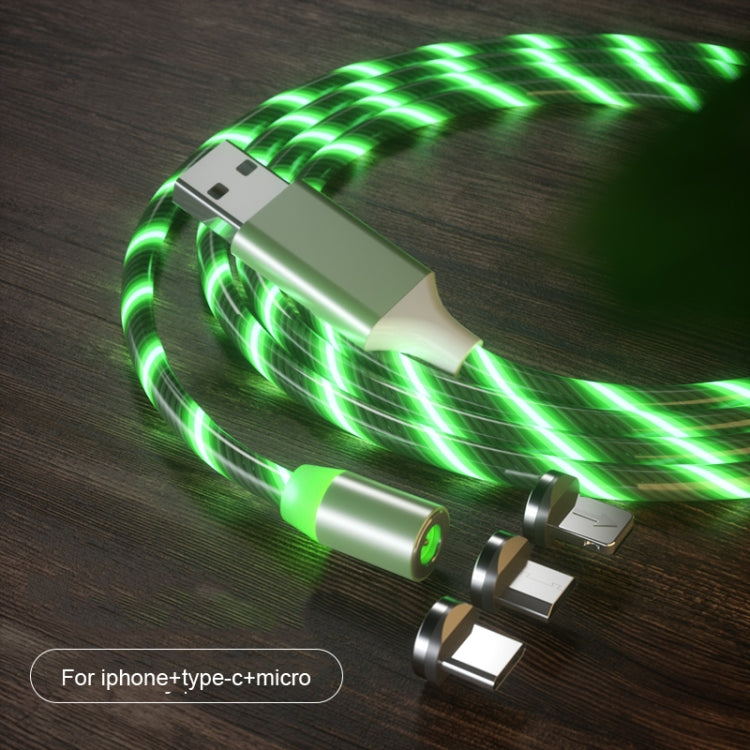 3 in 1 USB to 8 Pin + Type-C / USB-C + Micro USB Magnetic Absorption Colorful Streamer Charging Cable, Length: 1m(Green Light) - Apple Accessories by buy2fix | Online Shopping UK | buy2fix