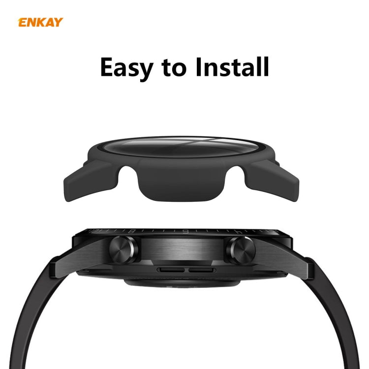 For Huawei Watch GT 2 46mm ENKAY Hat-Prince ENK-AC8202 Full Coverage PC Frosted Case + 9H Tempered Glass Protector(Black) - Watch Cases by ENKAY | Online Shopping UK | buy2fix