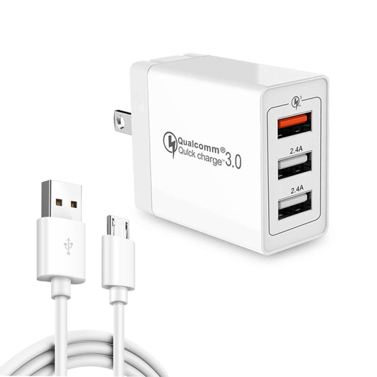 SDC-30W 2 in 1 USB to Micro USB Data Cable + 30W QC 3.0 USB + 2.4A Dual USB 2.0 Ports Mobile Phone Tablet PC Universal Quick Charger Travel Charger Set, US Plug - Mobile Accessories by buy2fix | Online Shopping UK | buy2fix