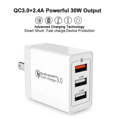 SDC-30W 2 in 1 USB to Micro USB Data Cable + 30W QC 3.0 USB + 2.4A Dual USB 2.0 Ports Mobile Phone Tablet PC Universal Quick Charger Travel Charger Set, US Plug - Mobile Accessories by buy2fix | Online Shopping UK | buy2fix