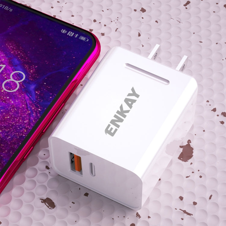 ENKAY Hat-Prince U033 18W 3A PD + QC3.0 Dual USB Fast Charging Power Adapter US Plug Portable Travel Charger With 1m 3A 8 Pin Cable - Mobile Accessories by ENKAY | Online Shopping UK | buy2fix