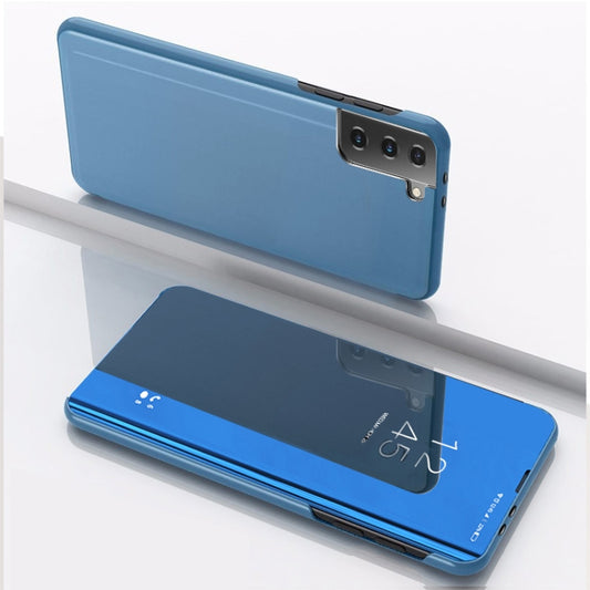 For Samsung Galaxy S21+ 5G Plated Mirror Horizontal Flip Leather Case with Holder(Blue) - Samsung Accessories by buy2fix | Online Shopping UK | buy2fix