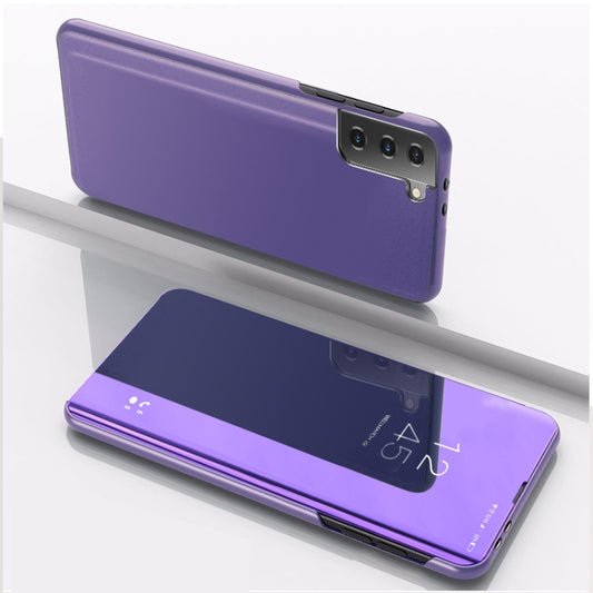 For Samsung Galaxy S21+ 5G Plated Mirror Horizontal Flip Leather Case with Holder(Purple Blue) - Samsung Accessories by buy2fix | Online Shopping UK | buy2fix
