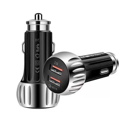 YSY-310QC18W QC3.0 Dual Port USB Car Charger for Apple / Huawei / Samsung / Xiaomi(Black) - Car Charger by buy2fix | Online Shopping UK | buy2fix