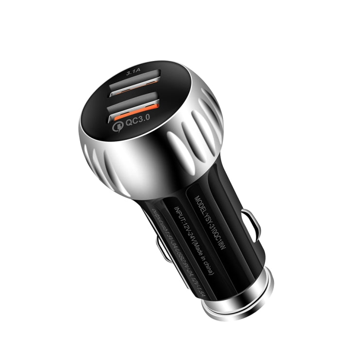 YSY-310QC18W QC3.0 Dual Port USB Car Charger + 3A USB to Micro USB Data Cable, Cable Length: 1m(Black) - In Car by buy2fix | Online Shopping UK | buy2fix