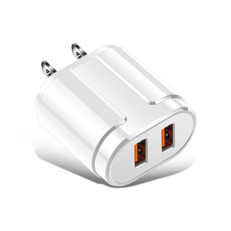 Dual USB Portable Travel Charger + 1 Meter USB to Type-C Data Cable, US Plug(White) - Mobile Accessories by buy2fix | Online Shopping UK | buy2fix