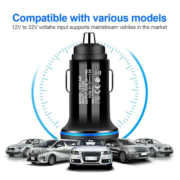 YSY-349 QC3.0 Dual Port USB Car Charger + 3A USB to USB-C / Type-C Data Cable, Length: 1m(White) - In Car by buy2fix | Online Shopping UK | buy2fix