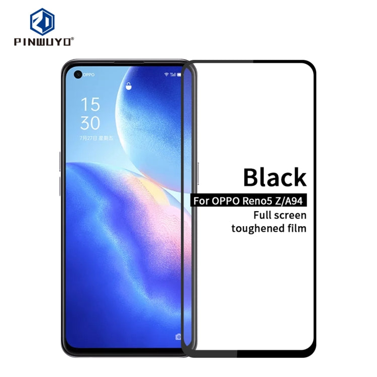 For OPPO Reno5 Z / A94 PINWUYO 9H 2.5D Full Screen Tempered Glass Film(Black) - OPPO Tempered Glass by PINWUYO | Online Shopping UK | buy2fix