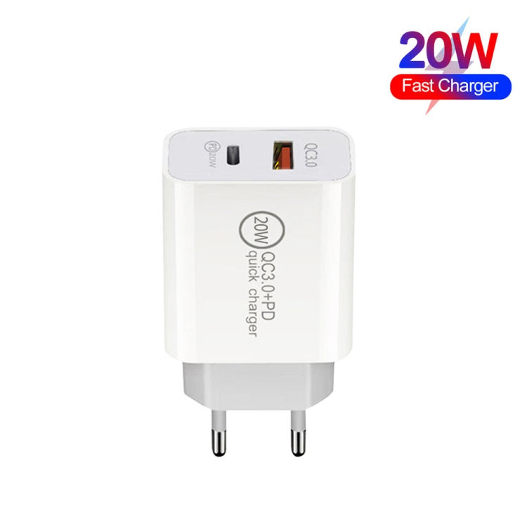 20W PD Type-C + QC 3.0 USB Interface Fast Charging Travel Charger with USB to 8 Pin Fast Charge Data Cable EU Plug - USB Charger by buy2fix | Online Shopping UK | buy2fix