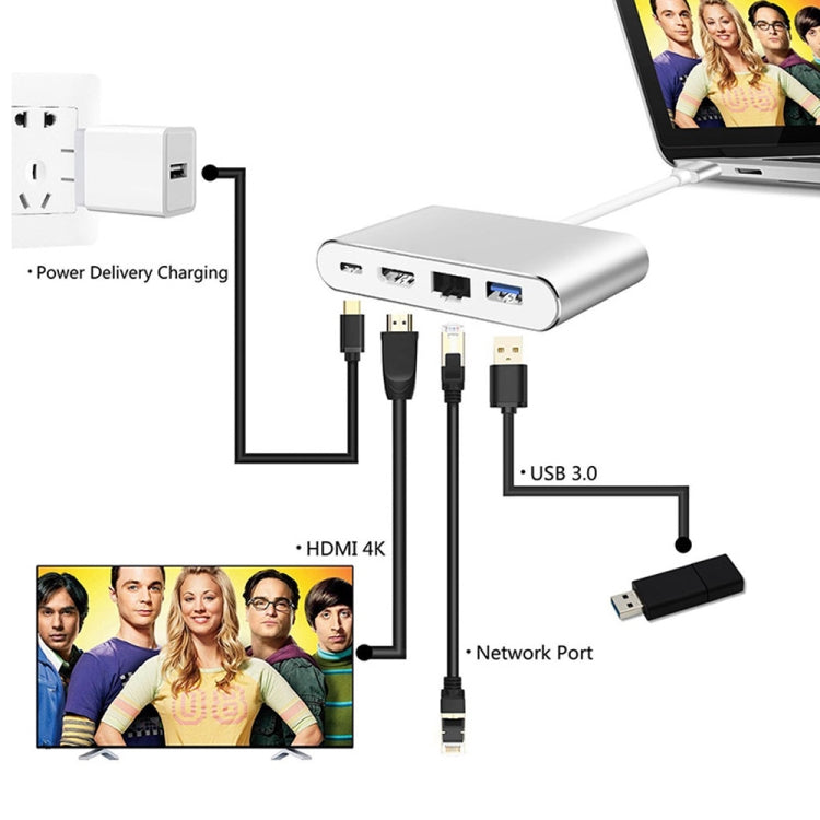 WS-07 Type-C 3.1 to RJ45 + HDMI + USB3.0 + PD 4-in-1 Converter Multifunctional Docking Station - Computer & Networking by buy2fix | Online Shopping UK | buy2fix