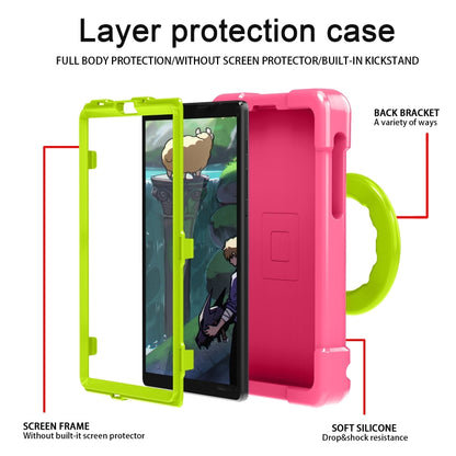 For Galaxy Tab A7 Lite T220/T225 PC + Silicone Shockproof Combination Case with 360 Degree Rotating Holder & Handle(Rose Red+Grass Green) - Tab A7 Lite T220 / T225 by buy2fix | Online Shopping UK | buy2fix