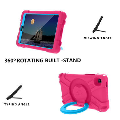 For Galaxy Tab A7 Lite T220/T225 PC + Silicone Shockproof Combination Case with 360 Degree Rotating Holder & Handle(Rose Red+Blue) - Tab A7 Lite T220 / T225 by buy2fix | Online Shopping UK | buy2fix