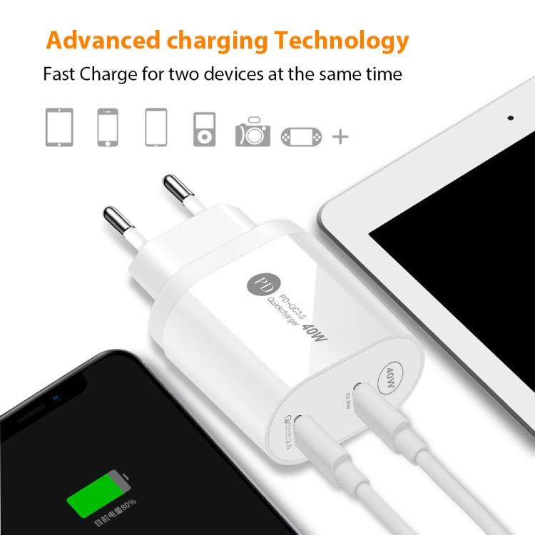 40W Dual Port PD / Type-C Fast Charger for iPhone / iPad Series, US Plug(White) - Apple Accessories by buy2fix | Online Shopping UK | buy2fix