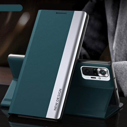 For Xiaomi Redmi Note 10 Pro / Note 10 Pro Max Side Electroplated Magnetic Ultra-Thin Horizontal Flip Leather Case with Holder(Green) - Xiaomi Accessories by buy2fix | Online Shopping UK | buy2fix