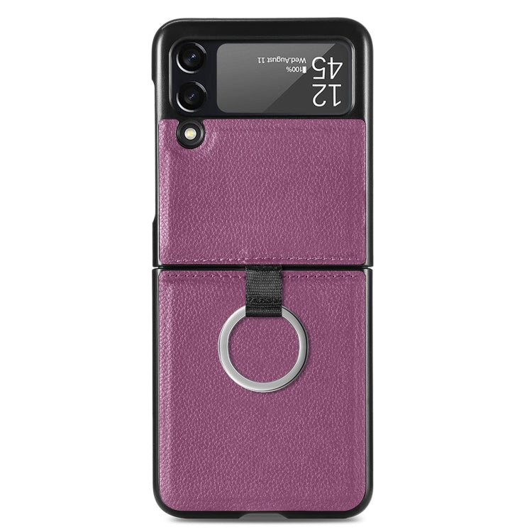 For Samsung Galaxy Z Flip3 5G Litchi Pattern Folding Phone Case with Ring Buckle(Purple) - Samsung Accessories by buy2fix | Online Shopping UK | buy2fix