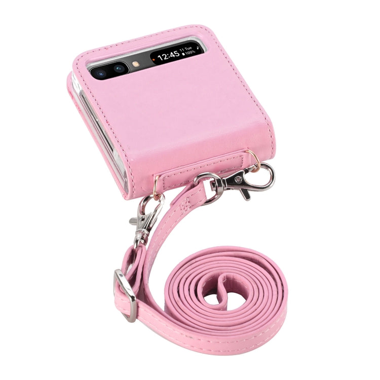 For Samsung Galaxy Z Flip 5G Diagonal Lanyard Embossed Card Phone Case(Pink) - Samsung Accessories by buy2fix | Online Shopping UK | buy2fix