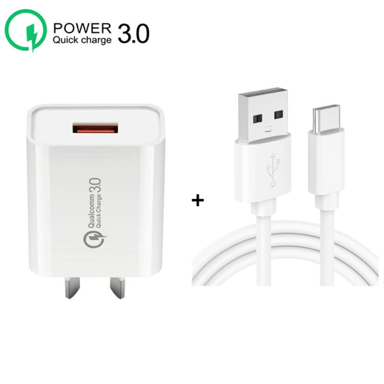 CA-25 QC3.0 USB 3A Fast Charger with 1m USB to Type-C Data Cable, AU Plug(White) - Mobile Accessories by buy2fix | Online Shopping UK | buy2fix