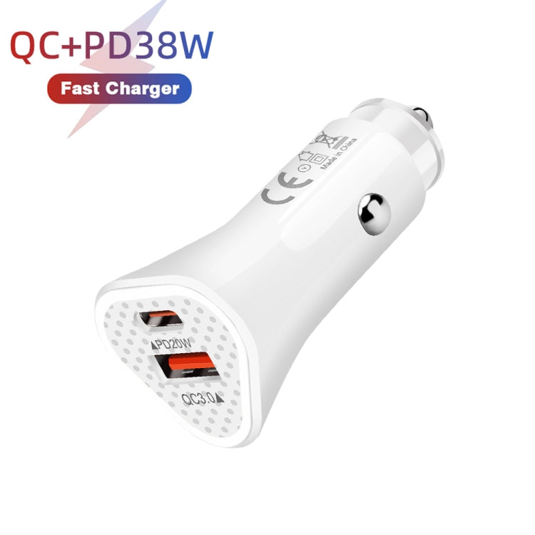 TE-P23 38W PD USB-C / Type-C + QC3. 0 USB Triangle Car Charger + USB-C / Type-C to USB-C / Type-C Data Cable, Length: 1m(White) - In Car by buy2fix | Online Shopping UK | buy2fix