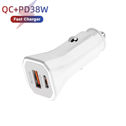 TE-P22 38W PD USB-C / Type-C + QC3. 0 USB Car Charger with 1m USB to Micro USB Data Cable(White) - Car Charger by buy2fix | Online Shopping UK | buy2fix