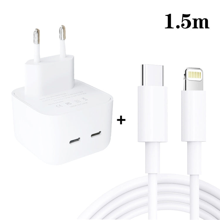 SDC-40W Dual PD USB-C / Type-C Ports Charger with 1.5m Type-C to 8 Pin Data Cable, EU Plug - Apple Accessories by buy2fix | Online Shopping UK | buy2fix