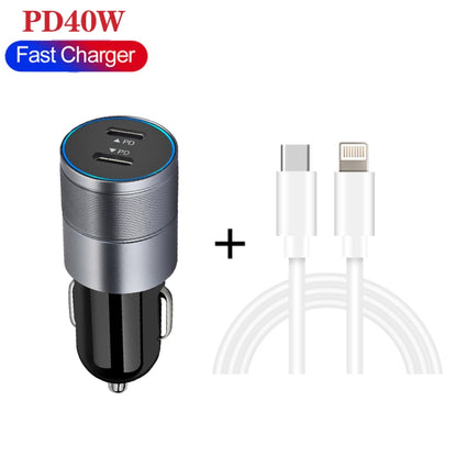 Dual PD 3.0 40W USB-C / Type-C Car Charger with 1m USB-C / Type-C to 8 Pin Data Cable(Black) - In Car by buy2fix | Online Shopping UK | buy2fix