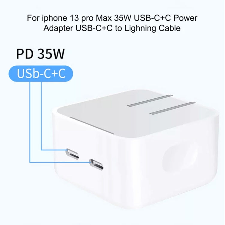 PD 35W Dual USB-C / Type-C Ports Charger with 1m Type-C to 8 Pin Data Cable, US Plug - Apple Accessories by buy2fix | Online Shopping UK | buy2fix