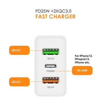 45W PD25W + 2 x QC3.0 USB Multi Port Charger with USB to 8 Pin Cable, EU Plug(White) - USB Charger by buy2fix | Online Shopping UK | buy2fix