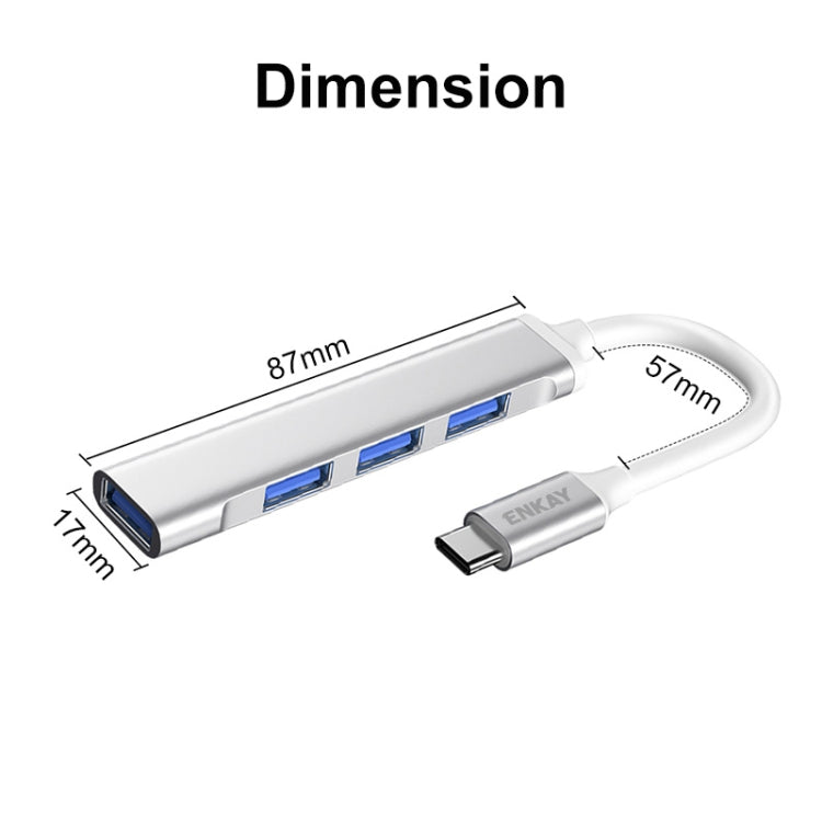 ENKAY Hat-Prince ENK-AT114 4 Ports USB 3.0 Splitter Multi-Ports Expansion HUB Extender Connector Adapter, Interface:Type-C - Computer & Networking by ENKAY | Online Shopping UK | buy2fix