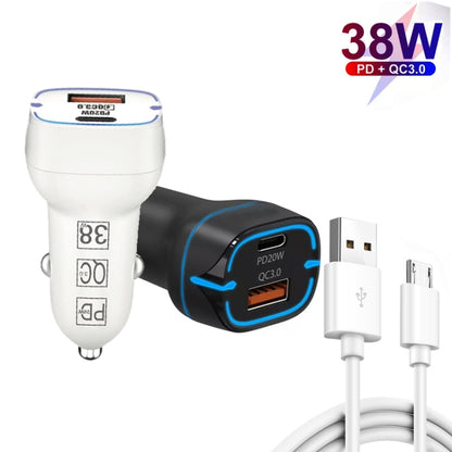 38W PD20W + QC3.0 USB Car Charger with USB to Micro USB Data Cable, Length: 1m(White) - In Car by buy2fix | Online Shopping UK | buy2fix