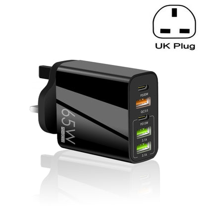 65W Dual PD Type-C + 3 x USB Multi Port Charger for Phone and Tablet PC, UK Plug(Black) - USB Charger by buy2fix | Online Shopping UK | buy2fix