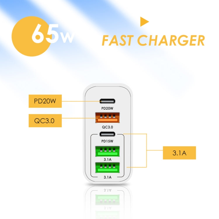 65W Dual PD Type-C + 3 x USB Multi Port Charger for Phone and Tablet PC, UK Plug(Black) - USB Charger by buy2fix | Online Shopping UK | buy2fix