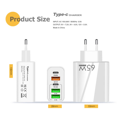 65W Dual PD Type-C + 3 x USB Multi Port Charger with 3A Type-C to 8 Pin Data Cable, EU Plug(White) - Apple Accessories by buy2fix | Online Shopping UK | buy2fix