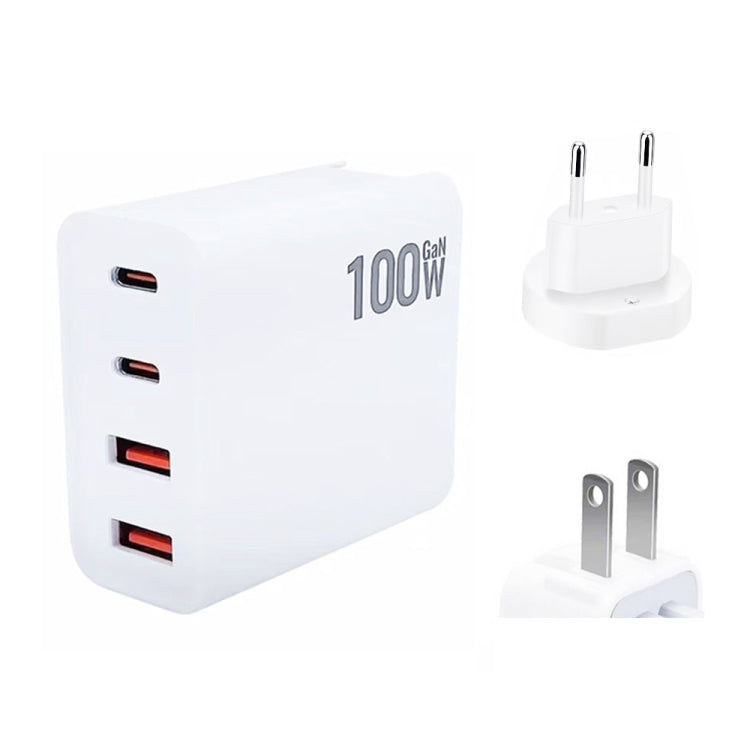 GaN 100W Dual USB + Dual USB-C/Type-C Multi Port Charger with 2m Type-C to Type-C Data Cable Set US / EU Plug - Cable & Adapter by buy2fix | Online Shopping UK | buy2fix