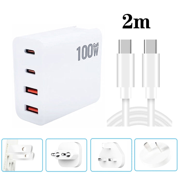 GaN 100W Dual USB + Dual USB-C/Type-C Multi Port Charger with 2m Type-C to Type-C Data Cable Set US / EU / UK / AU Plug - Cable & Adapter by buy2fix | Online Shopping UK | buy2fix