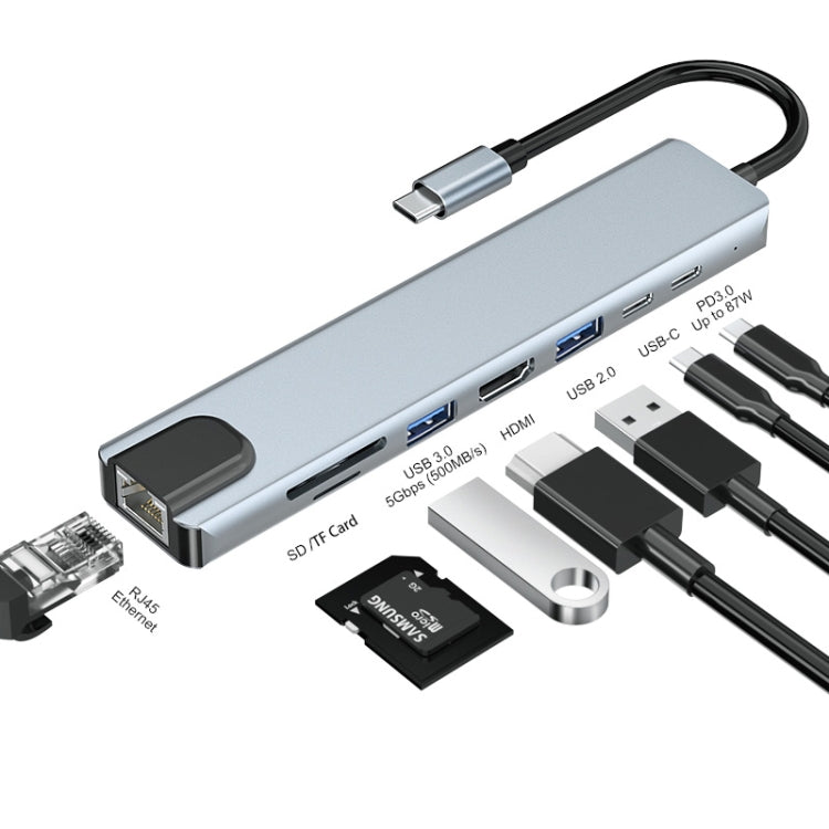 JUNSUNMAY 8 in 1 Type-C to 4K HDMI / Ethernet Docking Station Adapter PD Quick Charge Hub SD/TF Card Reader - USB HUB by JUNSUNMAY | Online Shopping UK | buy2fix