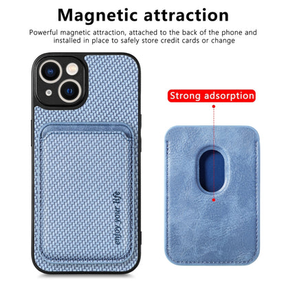 For iPhone 13 mini Carbon Fiber Leather Card Magsafe Magnetic Phone Case(Blue) - iPhone 13 mini Cases by buy2fix | Online Shopping UK | buy2fix