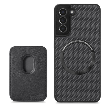 For Samsung Galaxy S21+ 5G Carbon Fiber Leather Card Magsafe Magnetic Phone Case(Black) - Galaxy S21+ 5G Cases by buy2fix | Online Shopping UK | buy2fix