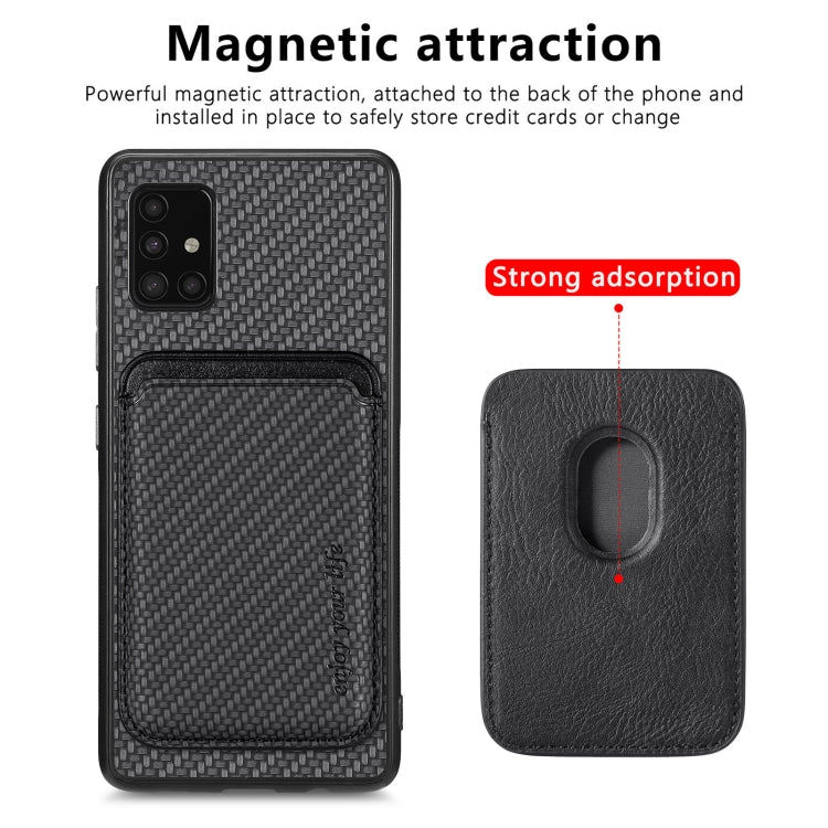 For Samsung Galaxy A51 5G Carbon Fiber Leather Card Magsafe Magnetic Phone Case(Black) - Galaxy Phone Cases by buy2fix | Online Shopping UK | buy2fix