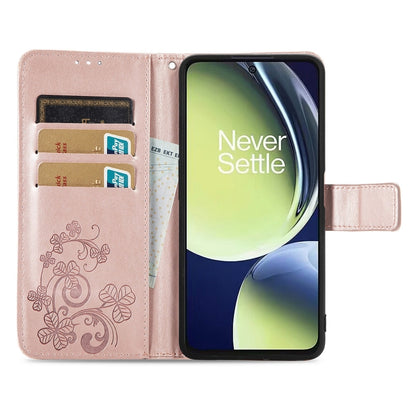 For OnePlus Nord CE 3 Lite Four-leaf Clasp Embossed Buckle Leather Phone Case(Rose Gold) - OnePlus Cases by buy2fix | Online Shopping UK | buy2fix