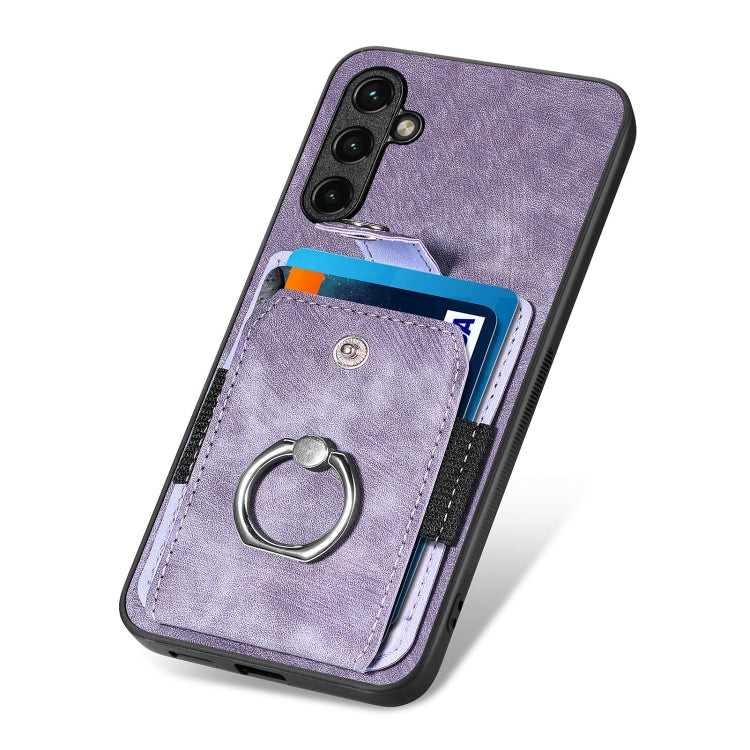 For Samsung Galaxy A14 5G Retro Skin-feel Ring Card Wallet Phone Case(Purple) - Galaxy Phone Cases by buy2fix | Online Shopping UK | buy2fix