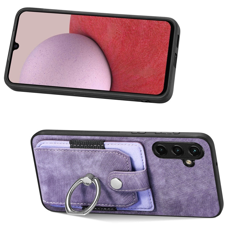 For Samsung Galaxy A14 5G Retro Skin-feel Ring Card Wallet Phone Case(Purple) - Galaxy Phone Cases by buy2fix | Online Shopping UK | buy2fix