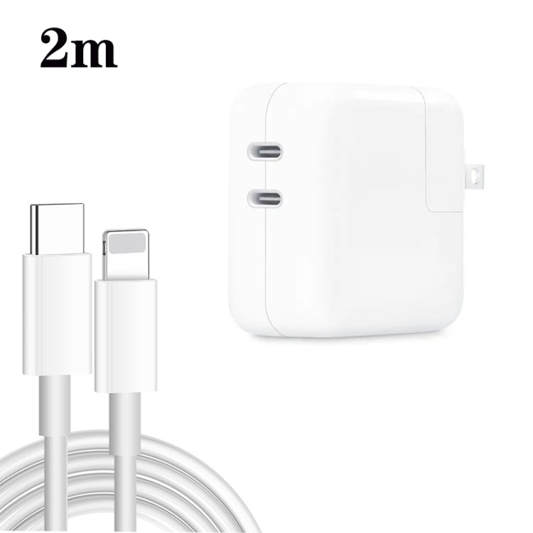 35W PD3.0 USB-C / Type-C Dual Port Charger with 2m Type-C to 8 Pin Data Cable, US Plug - USB Charger by buy2fix | Online Shopping UK | buy2fix