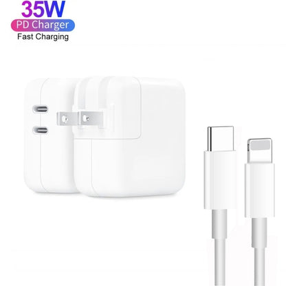 35W PD3.0 USB-C / Type-C Dual Port Charger with 2m Type-C to 8 Pin Data Cable, US Plug - USB Charger by buy2fix | Online Shopping UK | buy2fix