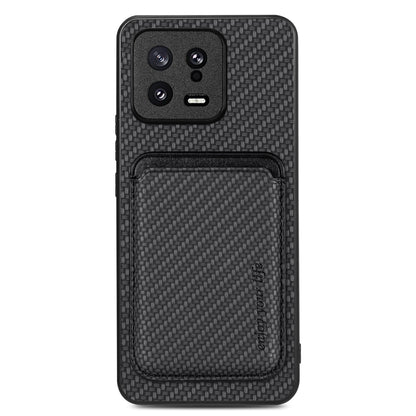 For Xiaomi 13 Carbon Fiber Leather Card Magsafe Phone Case(Black) - 13 Cases by buy2fix | Online Shopping UK | buy2fix