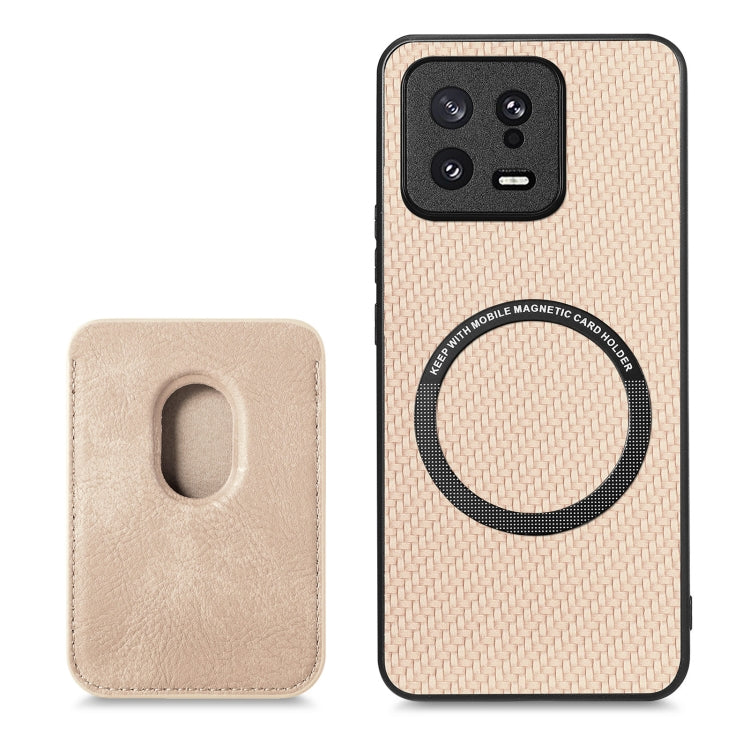 For Xiaomi 13 Carbon Fiber Leather Card Magsafe Phone Case(Khaki) - 13 Cases by buy2fix | Online Shopping UK | buy2fix