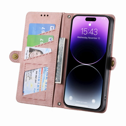 For iPhone 13 Pro Max Geometric Zipper Wallet Side Buckle Leather Phone Case(Pink) - iPhone 13 Pro Max Cases by buy2fix | Online Shopping UK | buy2fix