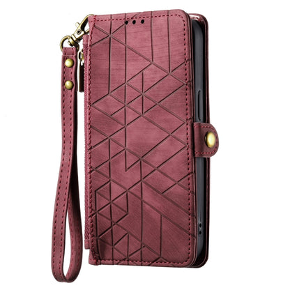 For iPhone 15 Geometric Zipper Wallet Side Buckle Leather Phone Case(Red) - iPhone 15 Cases by buy2fix | Online Shopping UK | buy2fix