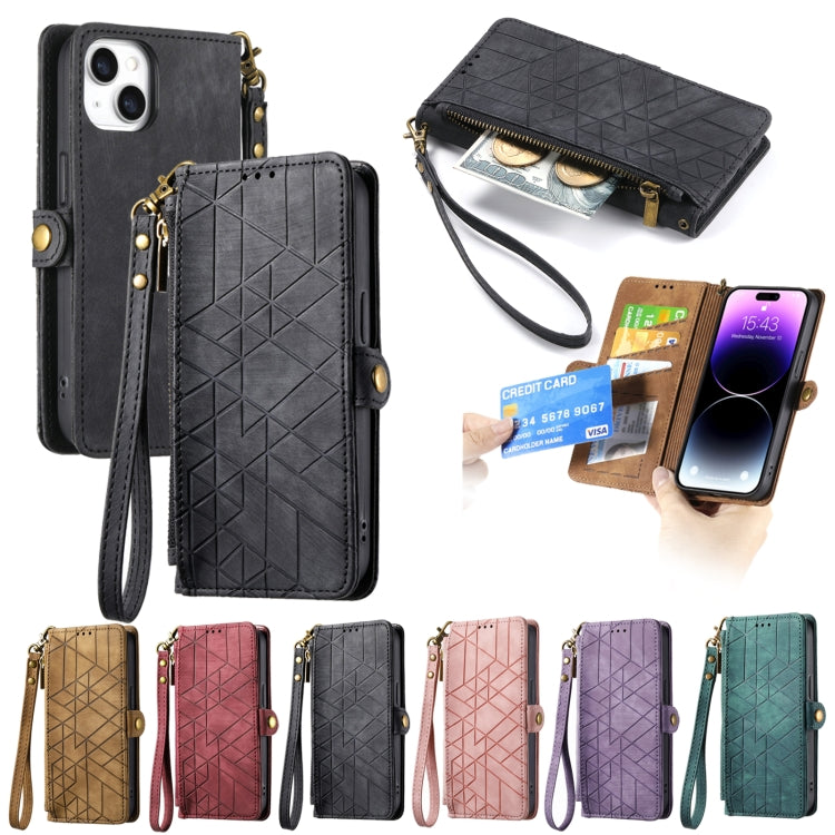 For iPhone 11 Geometric Zipper Wallet Side Buckle Leather Phone Case(Black) - iPhone 11 Cases by buy2fix | Online Shopping UK | buy2fix