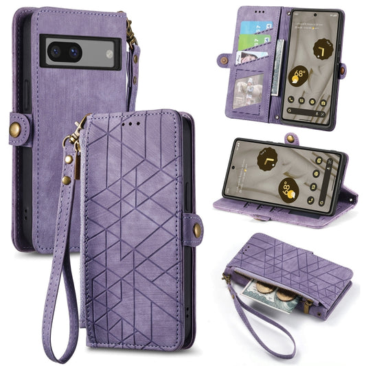 For Google Pixel 6 Pro Geometric Zipper Wallet Side Buckle Leather Phone Case(Purple) - Google Cases by buy2fix | Online Shopping UK | buy2fix