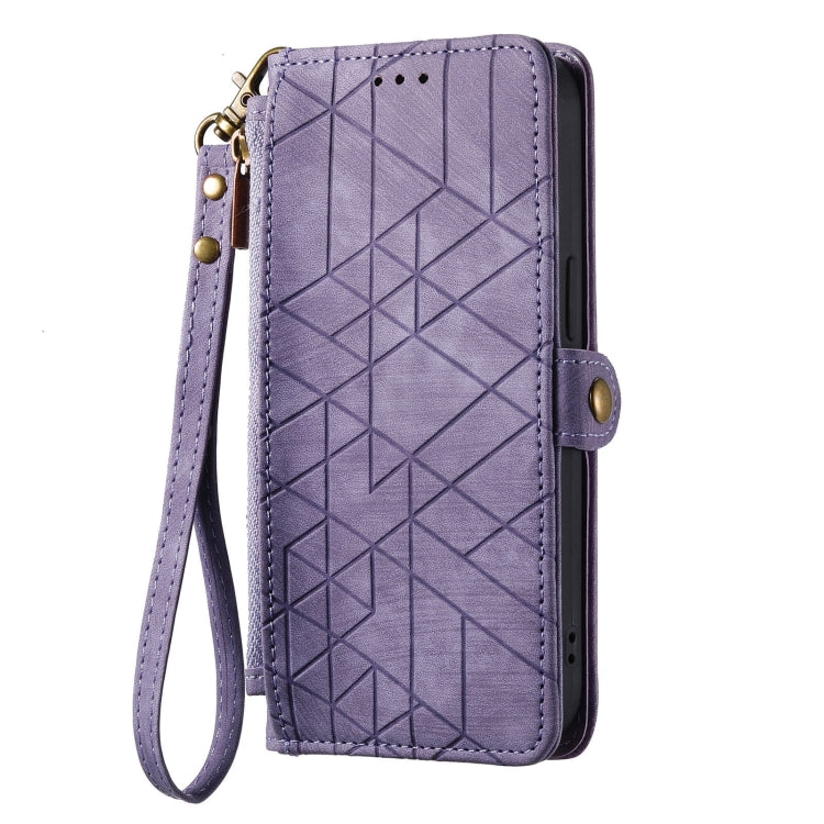 For Google Pixel 6A Geometric Zipper Wallet Side Buckle Leather Phone Case(Purple) - Google Cases by buy2fix | Online Shopping UK | buy2fix